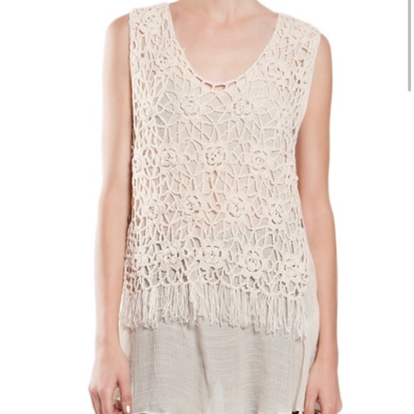 Areve Tops - ♥️SALE♥️a’Reve Cream Tunic w/Crochet Overlay
